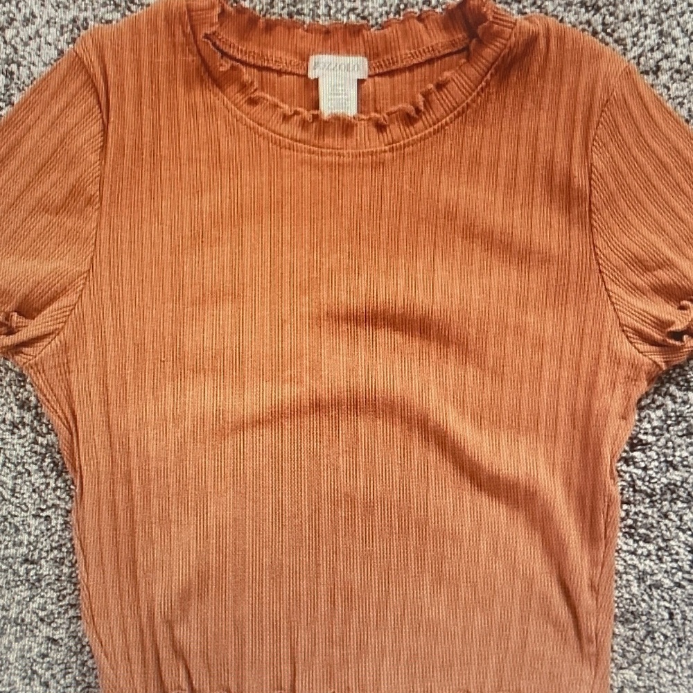 Bozzolo Ribbed Short-Sleeve Tee in Rust